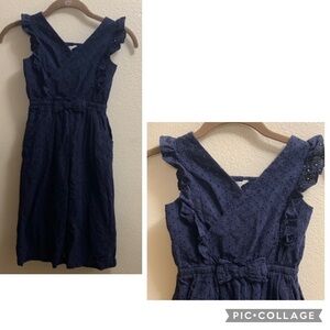 Habitual Navy Blue Smocked Eyelet Lace Romper Size 5/6 Patriotic Ruffles Cotton
